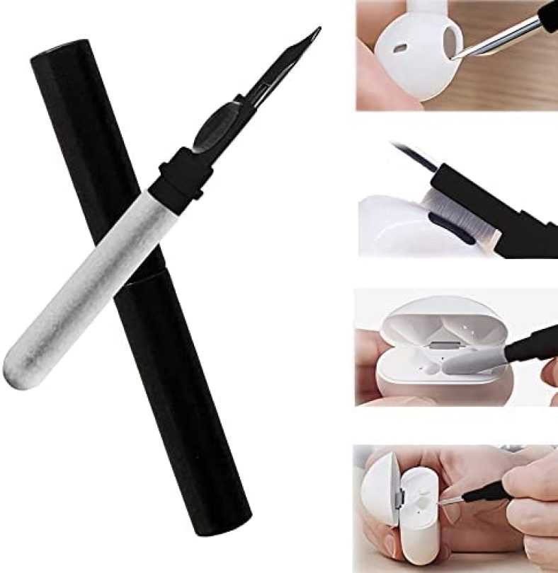 Bluetooth Earbuds Cleaning Pen, Multifunction Airpod Cleaner Kit with Soft Brush for Wireless Earphones Bluetooth Headphones Charging Box Accessories, Computer, Camera and Mobile Phone (Black)