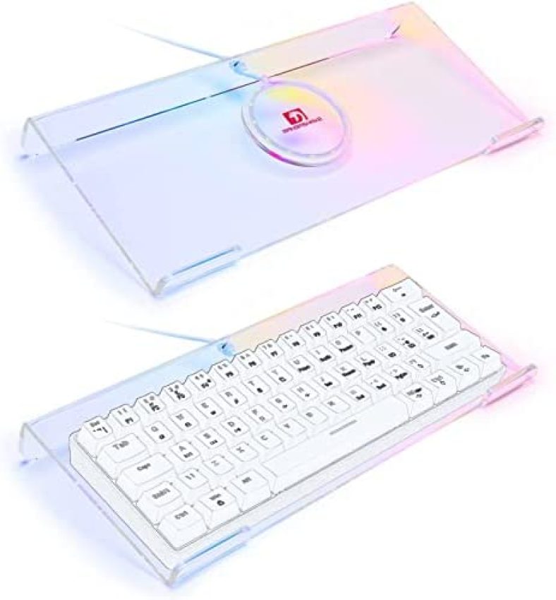 Premium Acrylic Computer Keyboard Stand, 366 Kinds RGB LED Backlit Keyboard Tray,Gaming Keyboard USB Interface Titled Keyboard Stand,Clear Acrylic Tilted Keyboard Riser for Office Desk, Home, School.