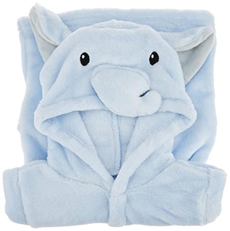 Hudson Baby Unisex Baby Plush Animal Face Robe, Blue Elephant, One Size, 0-9 Months