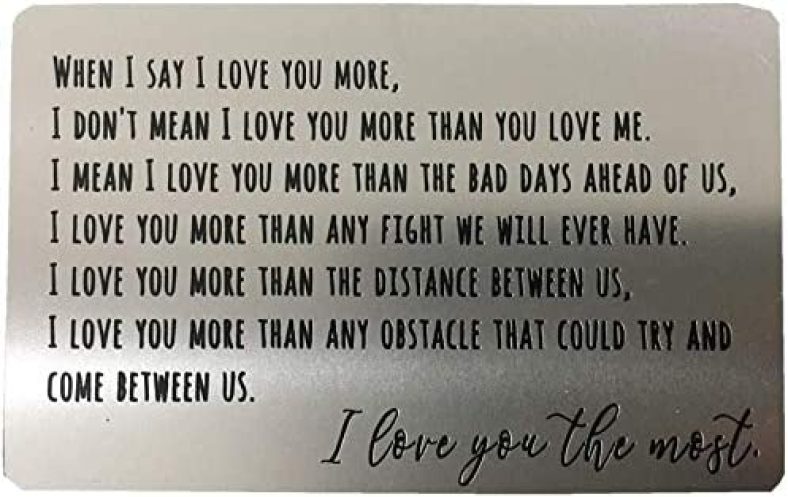 TUWUNA Wallet Insert Anniversary for Men, Metal Wallet Card Insert, Engraved I Love You More, Anniversary Card from Wife, Anniversary Cards for Husband, Boyfriend Card(Silver-1)