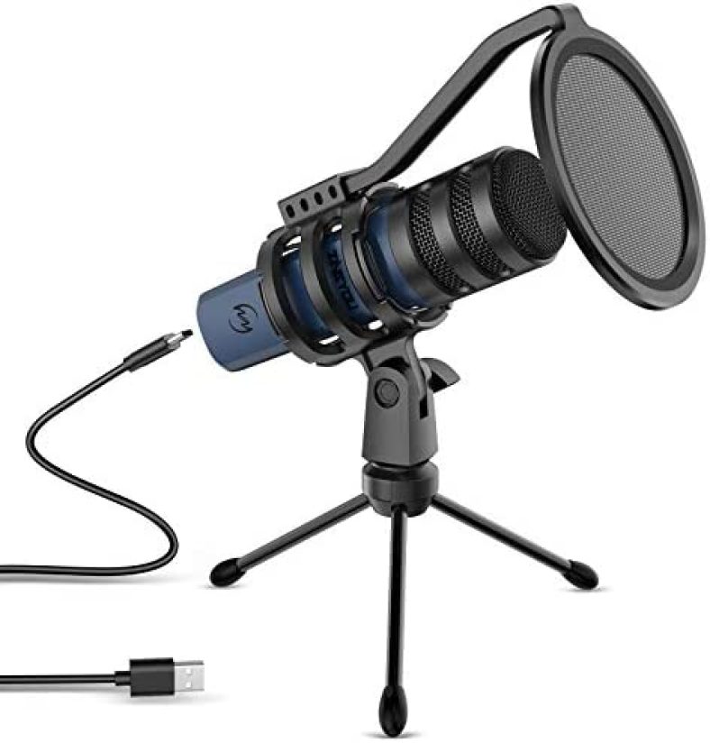 Computer Microphone ZINGYOU USB Condenser PC Mic Bundle 192kHz/24Bit Plug & Play Recording Equipment for YouTube, Voice Over, Skype, Twitch, Sound Cloud, Zoom, ZY-UD1 Blue