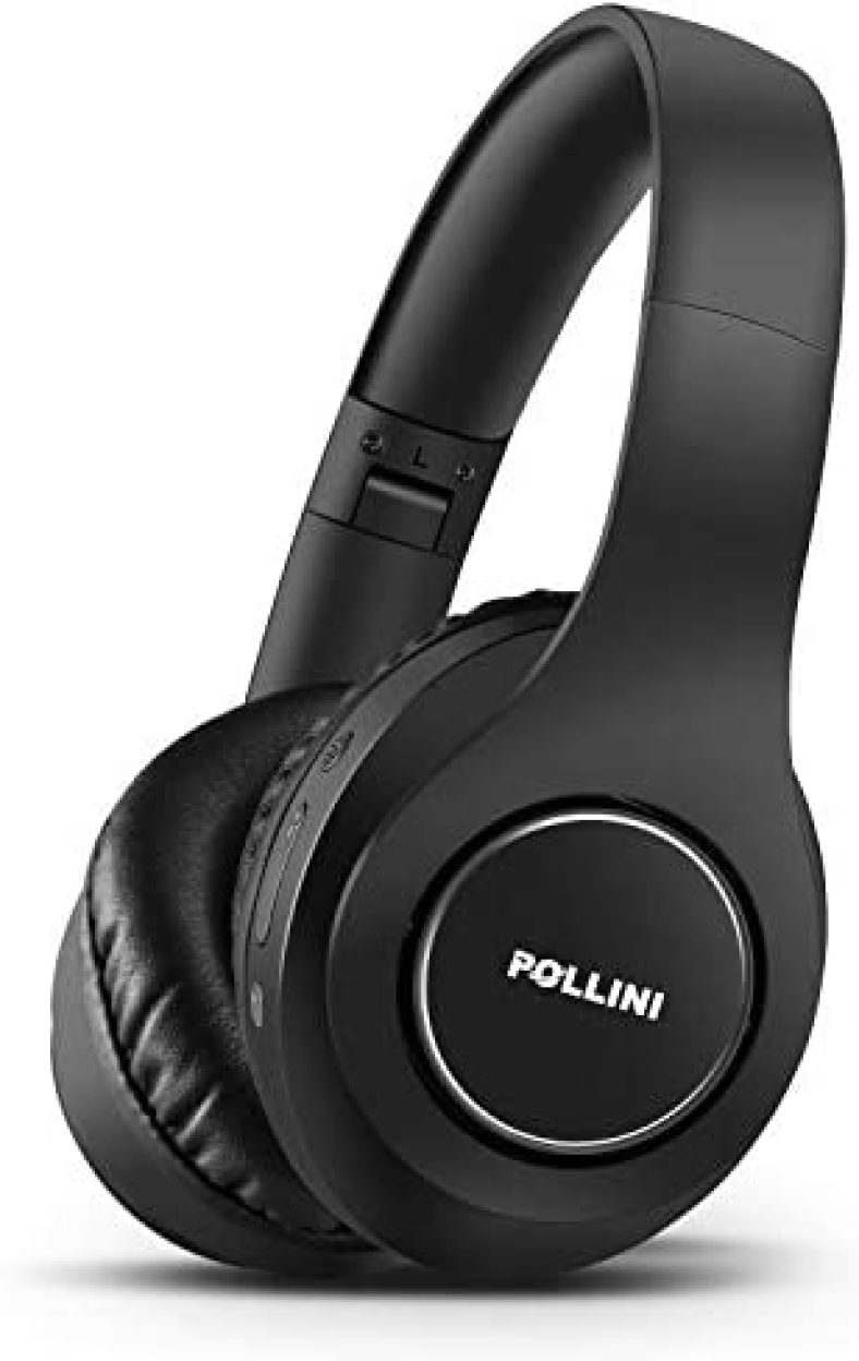 Bluetooth Headphones Wireless, pollini 40H Playtime Foldable Over Ear Headphones with Microphone, Deep Bass Stereo Headset with Soft Memory-Protein Earmuffs for iPhone/Android Cell Phone/PC (Black)