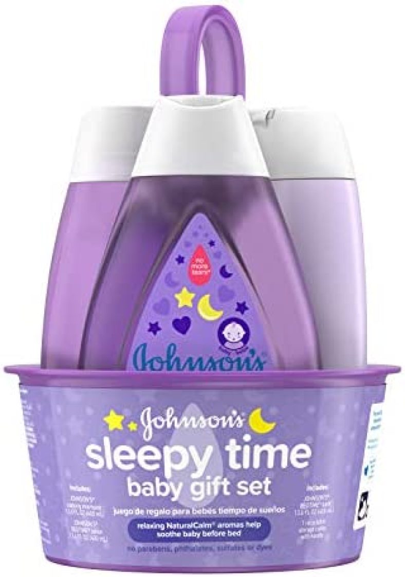 Johnson’s Sleepy Time Bedtime Baby Gift Set with Relaxing NaturalCalm Aromas, Bedtime Baby Bath Shampoo, Wash & Lotion Essentials, Hypoallergenic & Paraben-Free, 4 Items