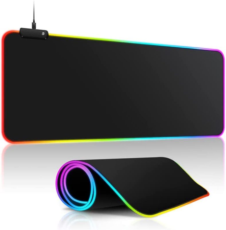 Large RGB Gaming Mouse Pad -15 Light Modes Touch Control Extended Soft Computer Keyboard Mat Non-Slip Rubber Base for Gamer Esports Pros 31.5X11.8