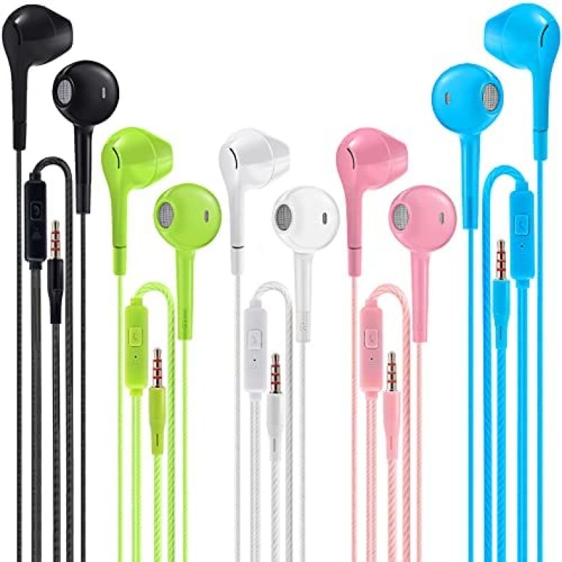 Earbuds Headphones with Microphone Pack of 5, Noise Isolating Wired Earbuds, Earphones with Powerful Heavy Bass Stereo, Compatible with Android, iPhone, iPad, Laptops, MP3 and Most 3.5mm Interface