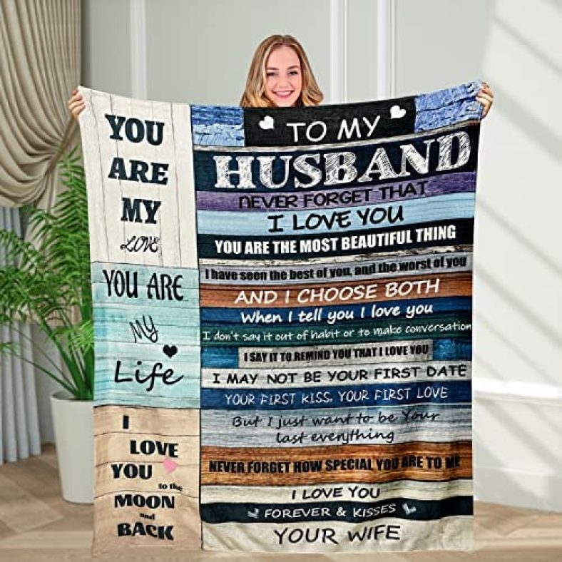 Gift for Husband Blanket from Wife to My Husband Blanket Fathers Day Anniversary Wedding Gifts Valentines Birthday Romantic Presents I Love You Gifts Luxury Throw Blanket Gift for him, 60”x50”