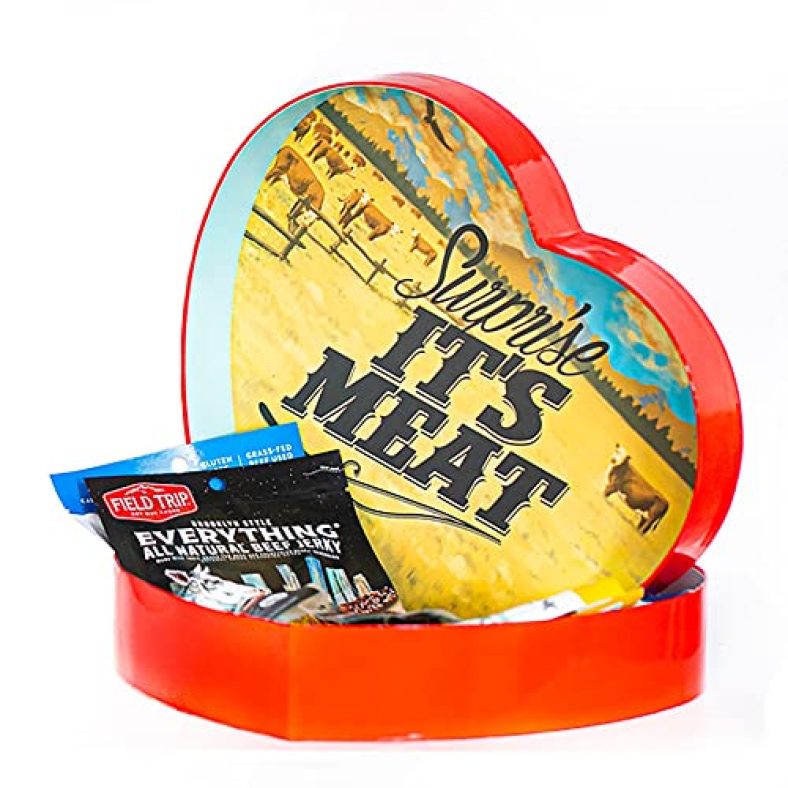 Grand Jerky Heart – Includes 13 Delicious Beef & Turkey Jerky Snacks With Flavors Like Whiskey Maple and Honey Bourbon – In A Delightfully Surprising Heart-Shaped Box