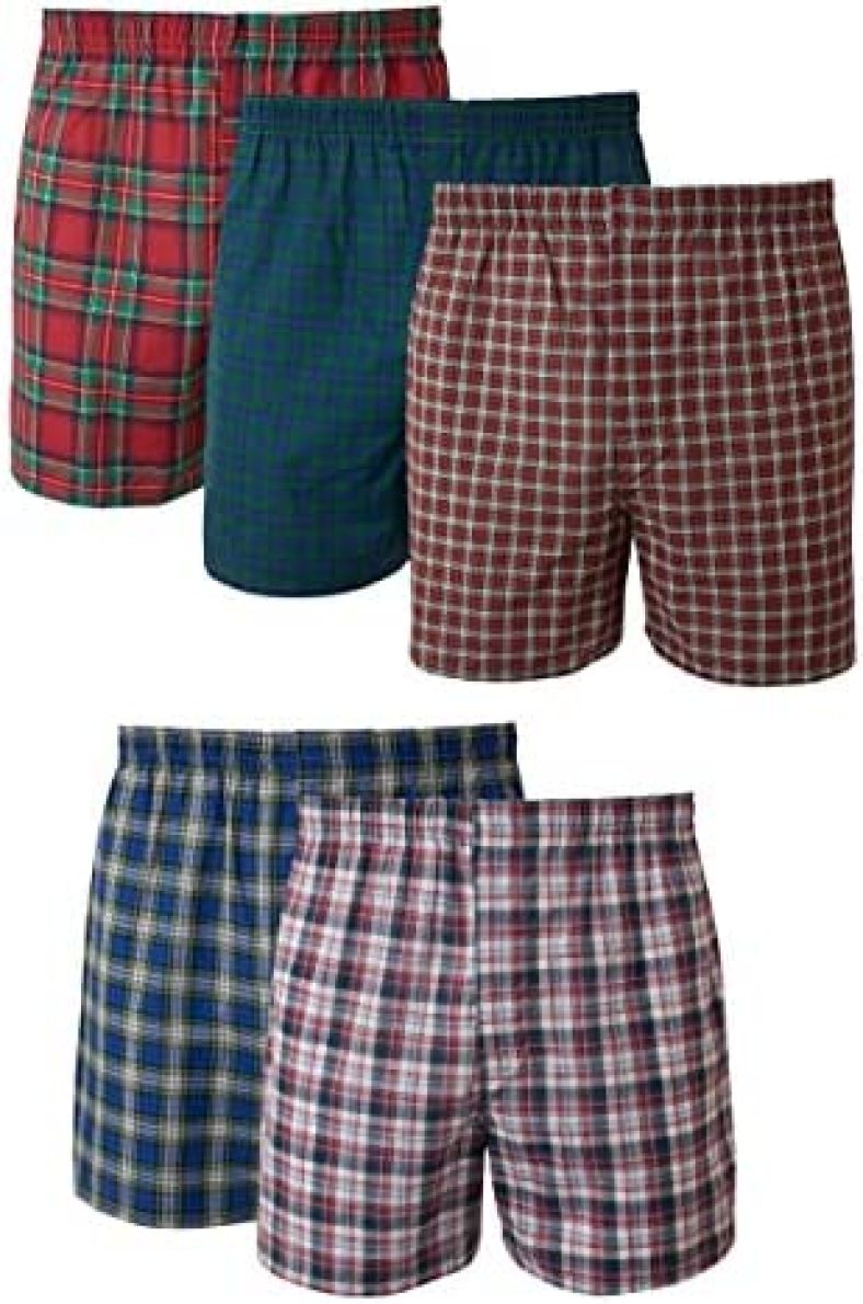 Hanes Men’s 5-Pack Tartan Boxer with Inside Exposed Waistband