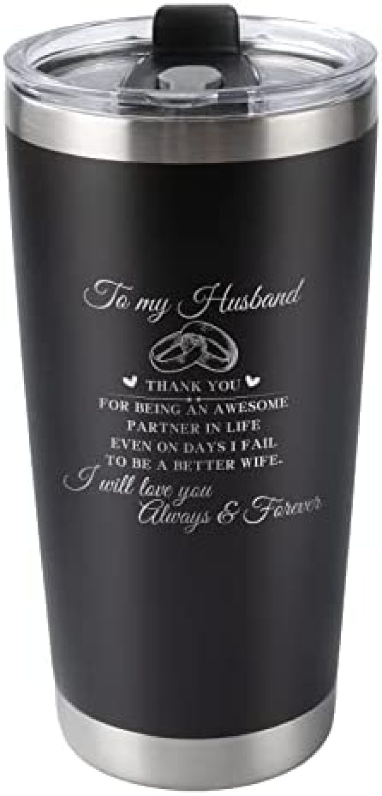 Husband Gifts Unique Travel Tumbler, Anniversary Birthday Gifts for Husband Men, Husband Birthday Gift from Wife 20 Oz Insulated Stainless Steel Travel Tumbler, Black