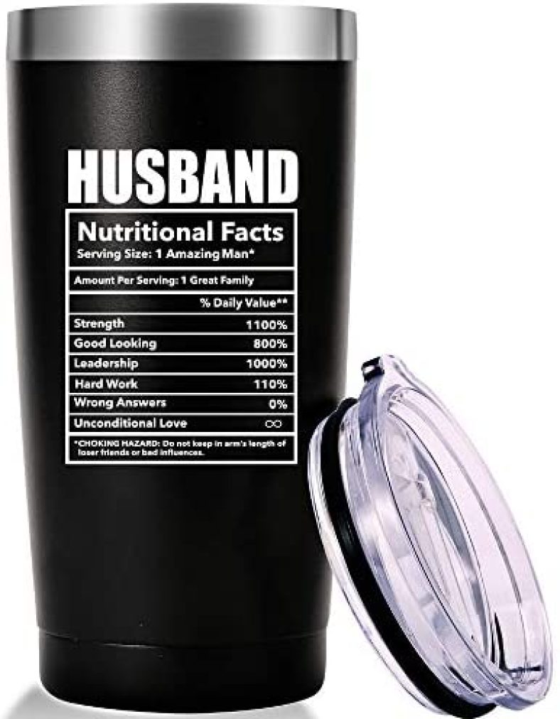 Husband Nutritional Facts Mug.Funny Father’s Day,Valentine’s Day Gifts.Anniversary,Birthday,Christmas Gifts for Men,Husband,Fiance,Boyfriend Tumbler(20oz Black)