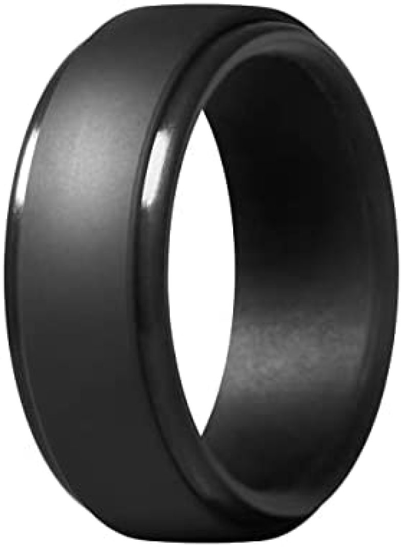 Thunderfit Men’s Silicone Ring, Step Edge Rubber Wedding Band, 10mm Wide, 2.5mm Thick