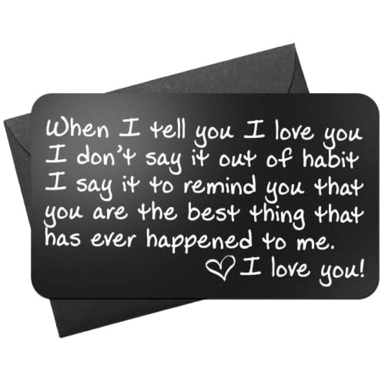 Wallet Card Love Note | Engraved Aluminum Anniversary Gifts for Men & Women | Husband Gifts from Wife | Boyfriend Gift Idea | Romantic Gift for Him or Her | A Unique, Sexy, Cute Way to Say I Love You!