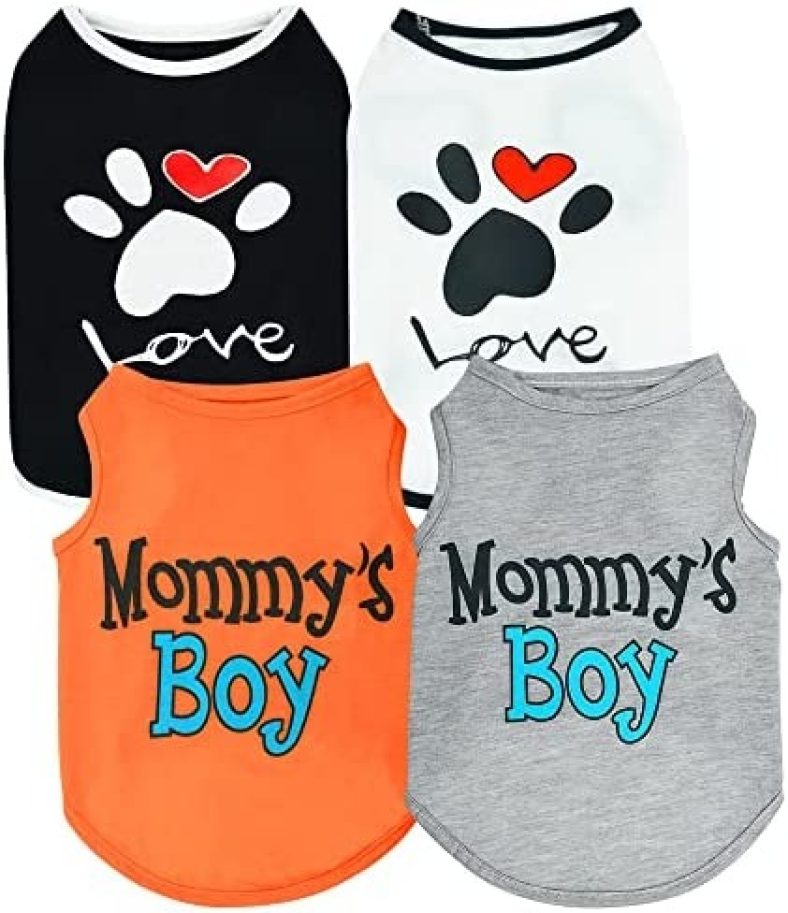 Sebaoyu Dog Shirts for Medium Dogs 4 Pack Puppy Clothes Summer Apparel Cute Puppy Vest for Small&Large Dogs Cats Boy&Girls