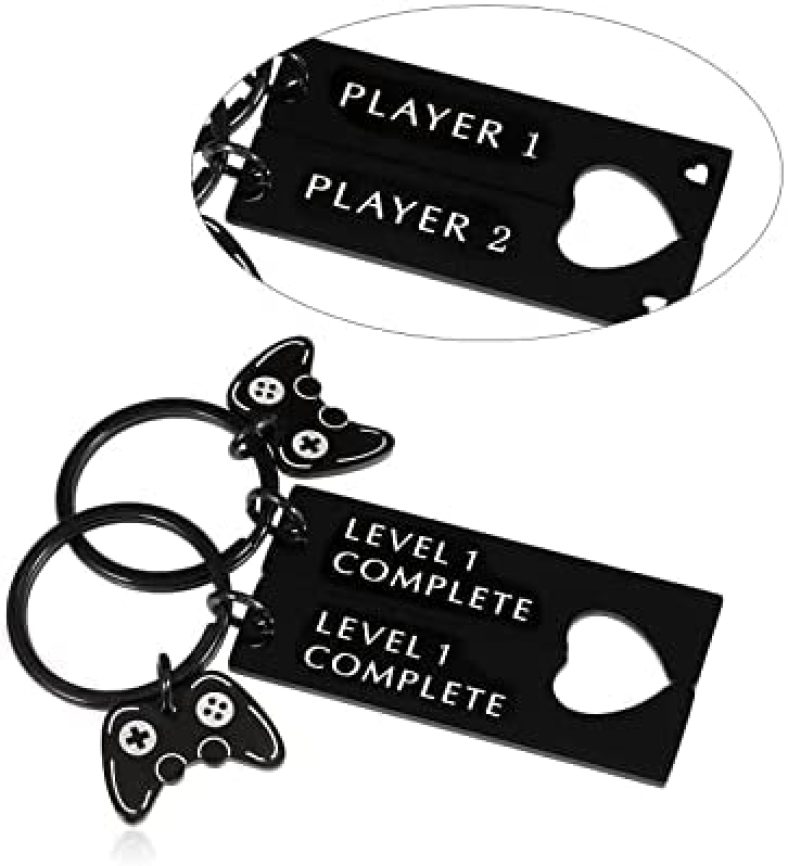 1 Year Anniversary GIFS for Boyfriend Girlfriend Couple Him Her Women Men 1st Wedding Anniversary Keychain Gift for Husband Wife Fiance Fiancee Gamer Level 1 Completed Matching Keychain Double Sided