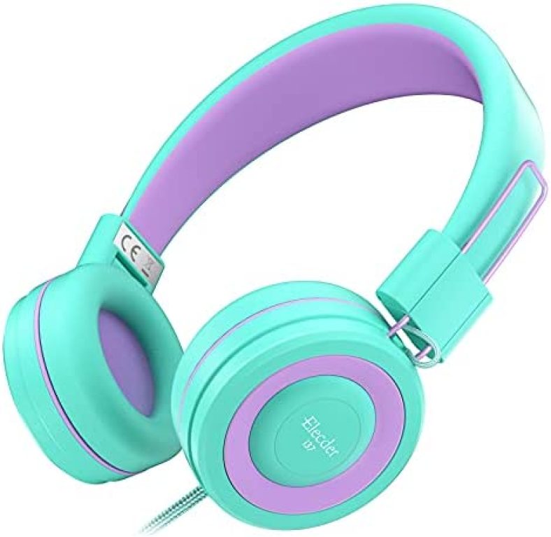 Elecder i37 Kids Headphones Children Girls Boys Teens Foldable Adjustable On Ear Headphones 3.5mm Jack Compatible Cellphones Computer MP3/4 Kindle School Tablet Green/Purple