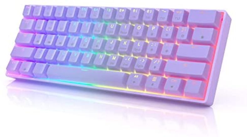 HK GAMING GK61 Mechanical Gaming Keyboard – 61 Keys Multi Color RGB Illuminated LED Backlit Wired Programmable for PC/Mac Gamer (Gateron Optical Brown, Lavender)