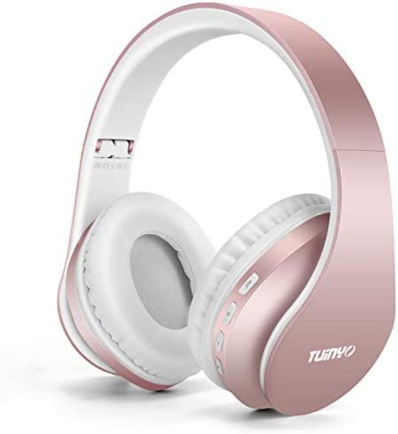 TUINYO Wireless Headphones Over Ear, Bluetooth Headphones with Microphone, Foldable Stereo Wireless Headset-Rose Gold