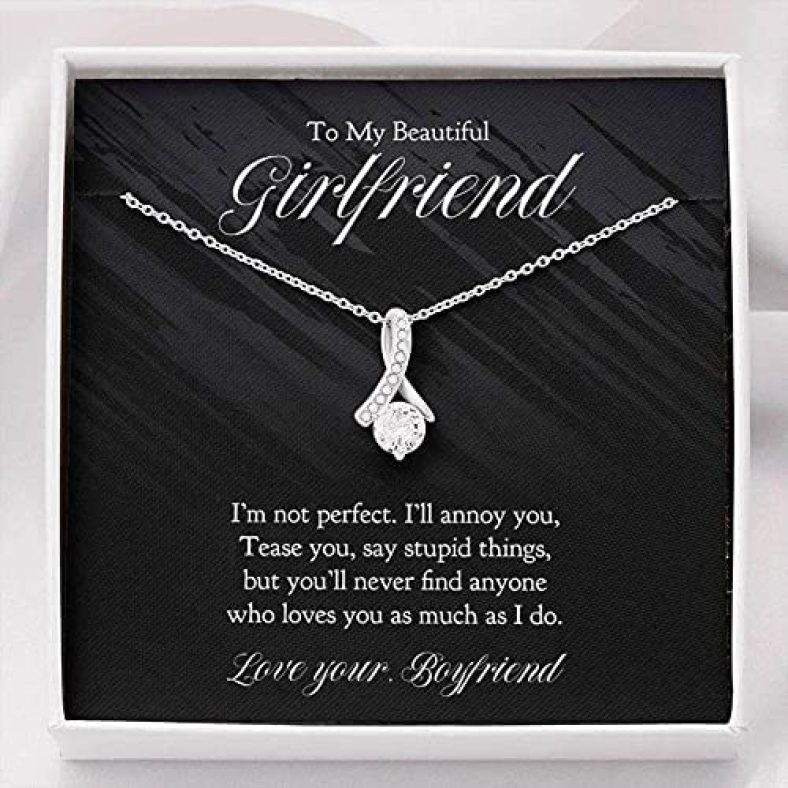 To My Beautiful Girlfriend Necklace Birthday Christmas Gift For Girlfriend From Boyfriend, Alluring Necklace Gift For Girlfriend (Luxury Box) White