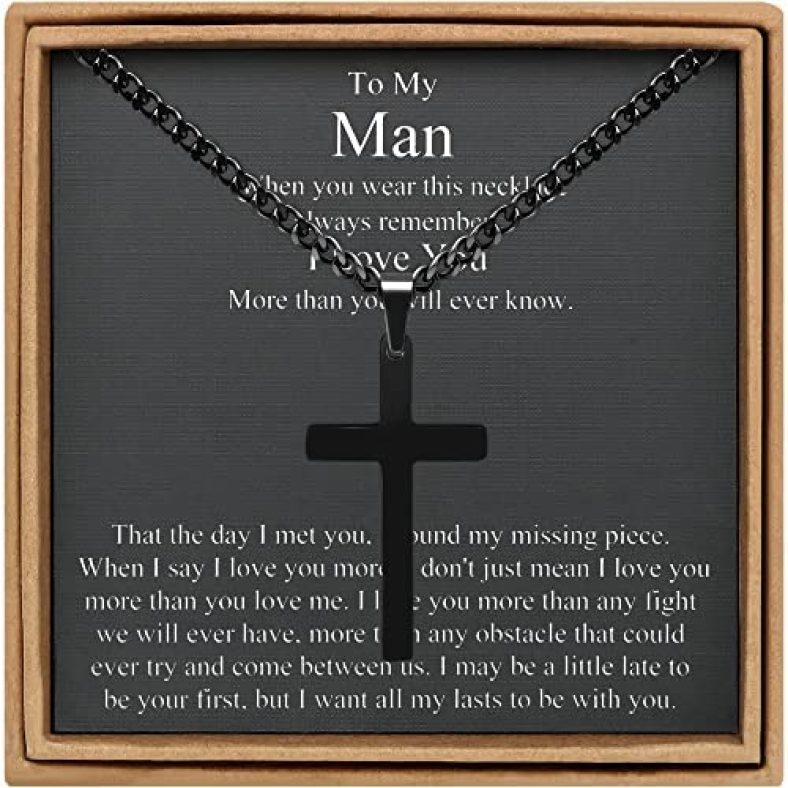 Cross Necklace for Men Silver Black Gold Chains Promise Gifts for Men Cross Pendant Necklace 16-30 Inch Chain