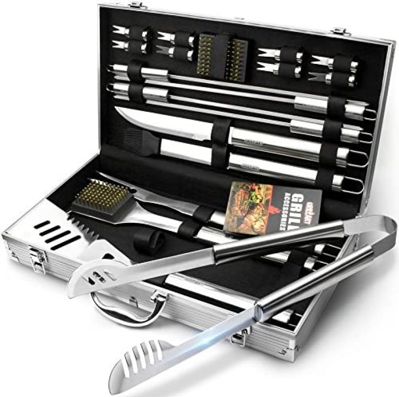 BBQ Grill Utensil Tools Set – GRILLART Reinforced BBQ Tongs 19-Piece Stainless-Steel Barbecue Grilling Accessories with Aluminum Storage Case -Complete Outdoor Grill Kit for Dad, Birthday Gift for Man