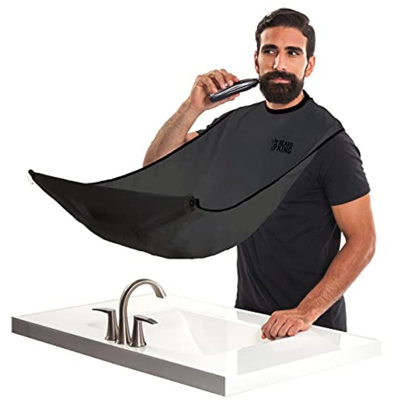 Beard King Beard Bib Apron for Men – the Original Cape As Seen on Shark Tank, Mens Hair Catcher for Shaving, Trimming – Grooming Accessories & Gifts for Dad or Husband – 1 Size Fits All, BLACK