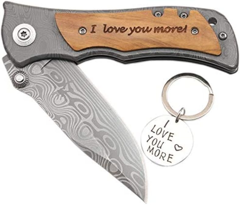 Corfara Laser Engraved Pocket Knife I Love You More, Gifts for Mens Anniversary, Boyfriend Birthday Gifts, Husband Gifts, Personalized Gifts for Men, Valentines Gift for Him