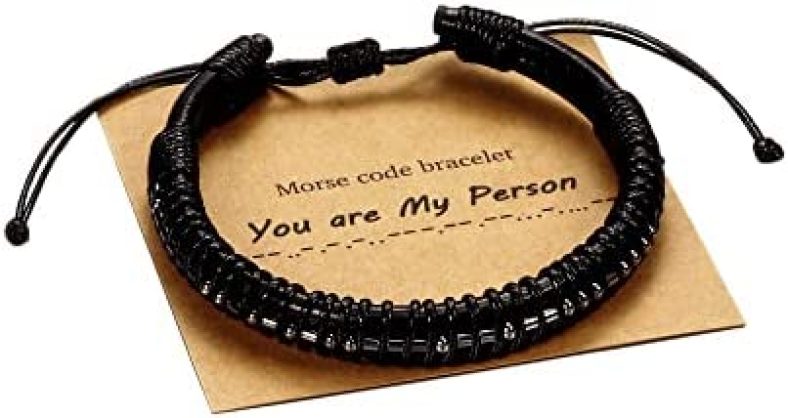 Morse Code Bracelets Gifts for Men, Gunmetal Beads on Leather Bracelets for Mens Gifts Inspirational Gifts for Mens Jewelry Unique Fathers Day Birthday Christmas Gifts for Best Friend Boyfriend Dad