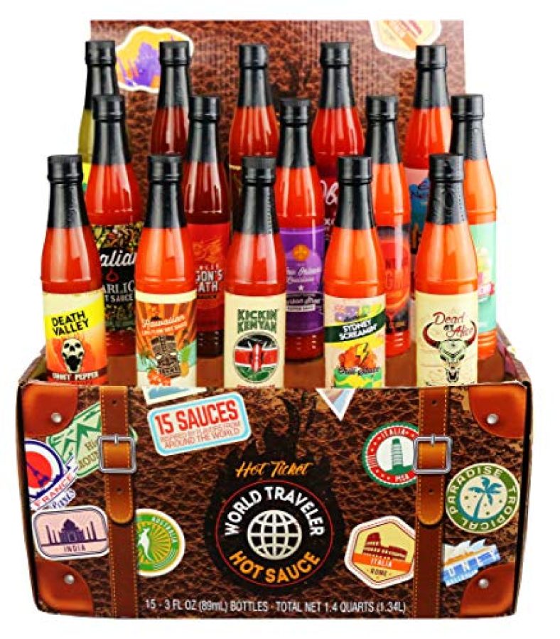 Thoughtfully Gourmet, World Traveler Hot Sauce Collection Gift Set, Includes 15 Exotic Flavors Inspired from Travels Around the World, Set of 15