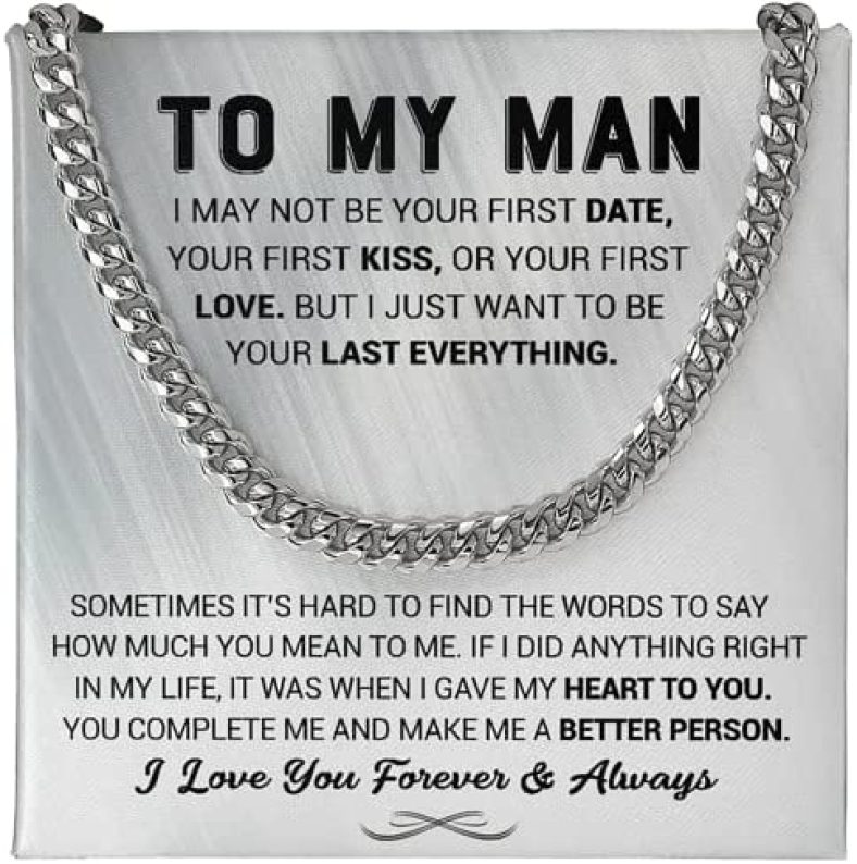 To My Man Husband Gifts For Boyfriend Necklace For Mens Anniversary Birthday Boyfriend gifts Stainless Steel Cuban Chain Necklace for Him, Romantic Birthday Gifts for Him, Best Jewelry for Men