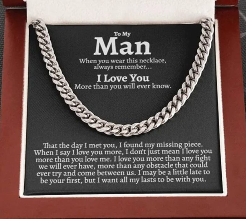 To My Man Stainless Steel Cuban Chain Necklace for Him,Birthday Gifts for Boyfriend Husband,To My Husband Gifts,To My Boyfriend Gifts