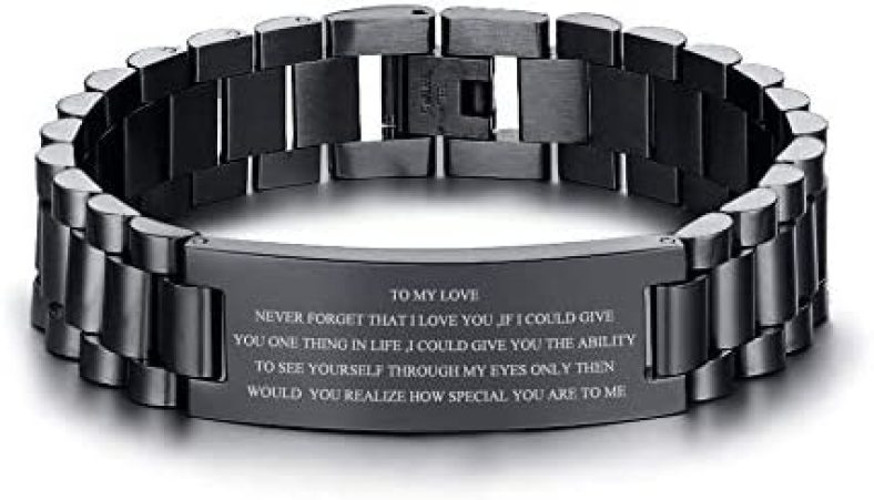 VNOX Personalized Engraved Love Quote Link Bracelet from Wife Anniversary Birthday Gifts to Lover Boyfriend Husband,Adjustable