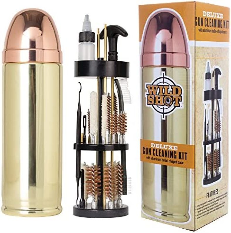 Wild Shot Deluxe Gun Cleaning Kit with Aluminum Bullet-Shaped Storage Case, Cleaning Tools to Effectively Maintain Handguns, Shotguns and Rifles