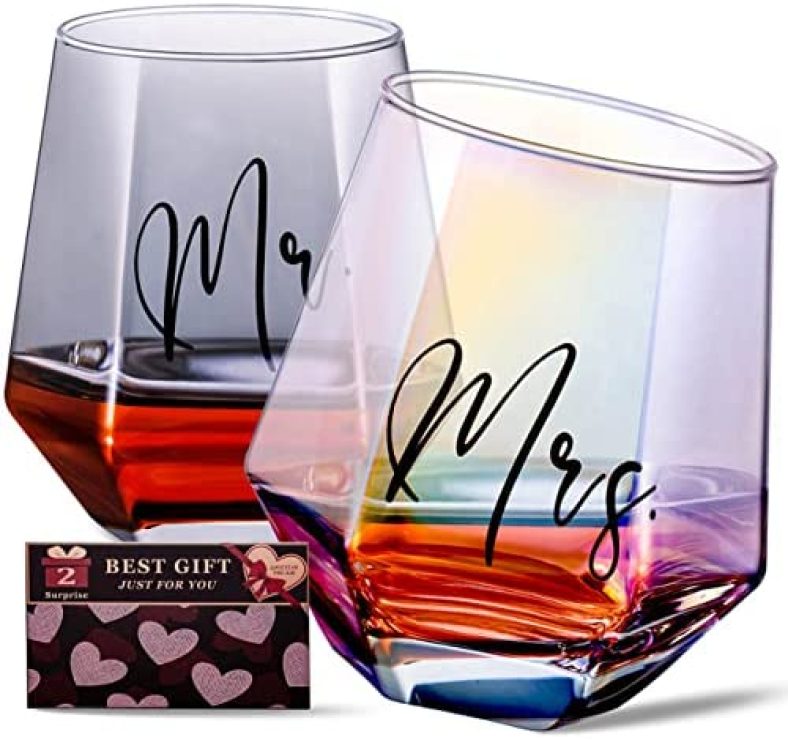 Wine Glasses Gifts for Mr and Mrs – Wedding Gifts for Bride and Groom -Gifts for Bridal Shower Engagement Wedding and Married Anniversary-His & Hers, Engagement Gift, Couples Gifts for Husband & Wife