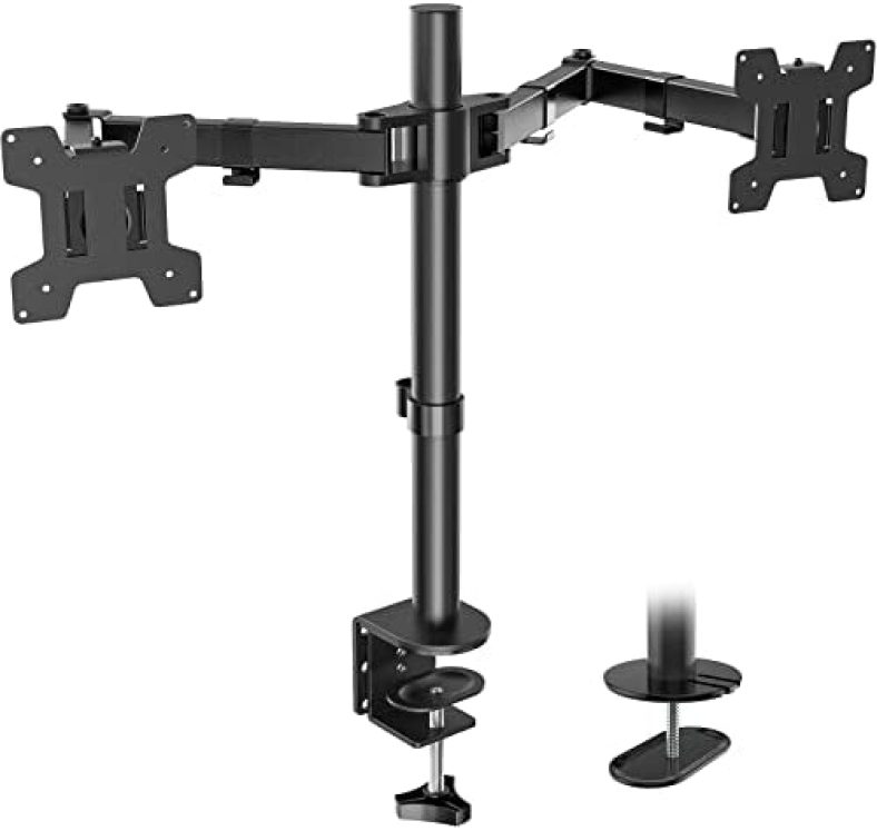 WALI Dual LCD Monitor Fully Adjustable Desk Mount Stand Fits 2 Screens up to 27 inch, 22 lbs. Weight Capacity per Arm (M002), Black