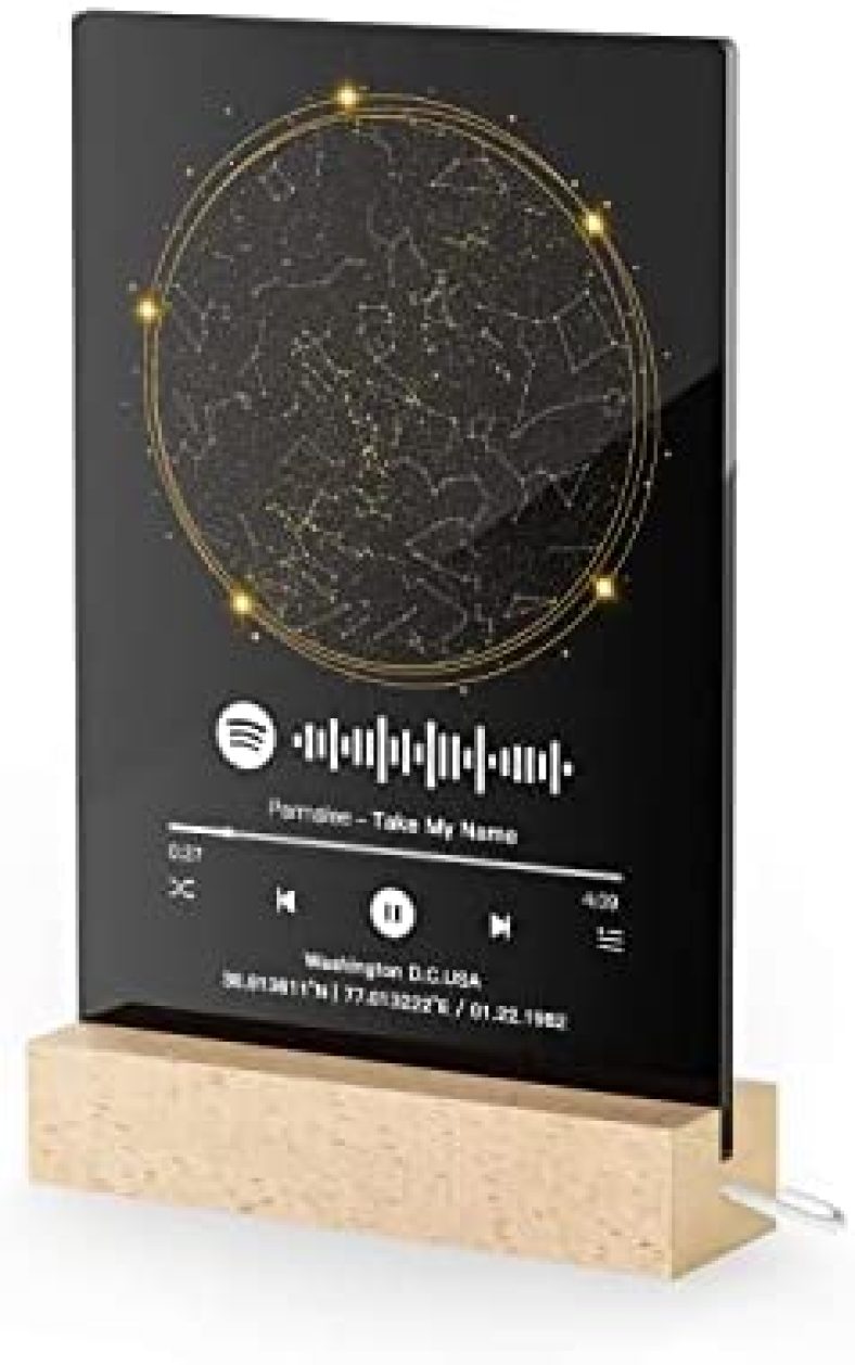 Custom Star Map Spotify Plaque – Personalized Acrylic Star Map Constellation for Specific Date Glass Art Customized Night Sky for Boyfriend Anniversary Valentine’s Day by ALBK