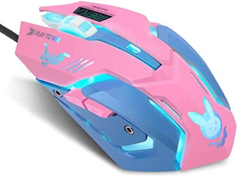 Lovely Wired USB Computer Mouse,7 Colors Backlit,Silent Buttons,3200 DPI,for MacBook,Computer PC,Laptop (D.VA) (Pink)