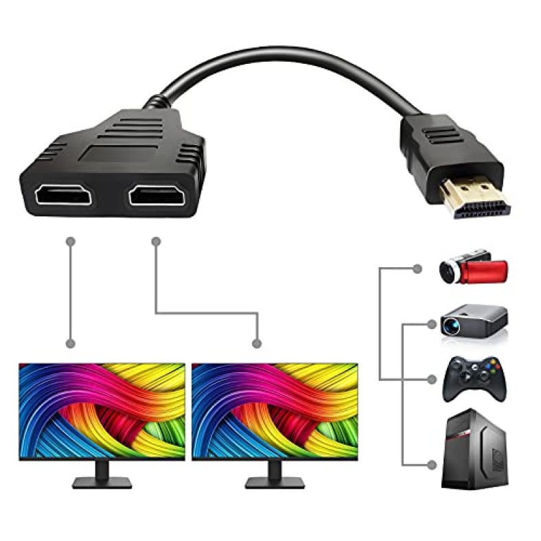 HDMI Splitter Cable Male 1080P to Dual HDMI Female 1 to 2 Way HDMI Splitter Adapter Cable for HDTV HD, LED, LCD, TV, Support Two TVs at The Same Time