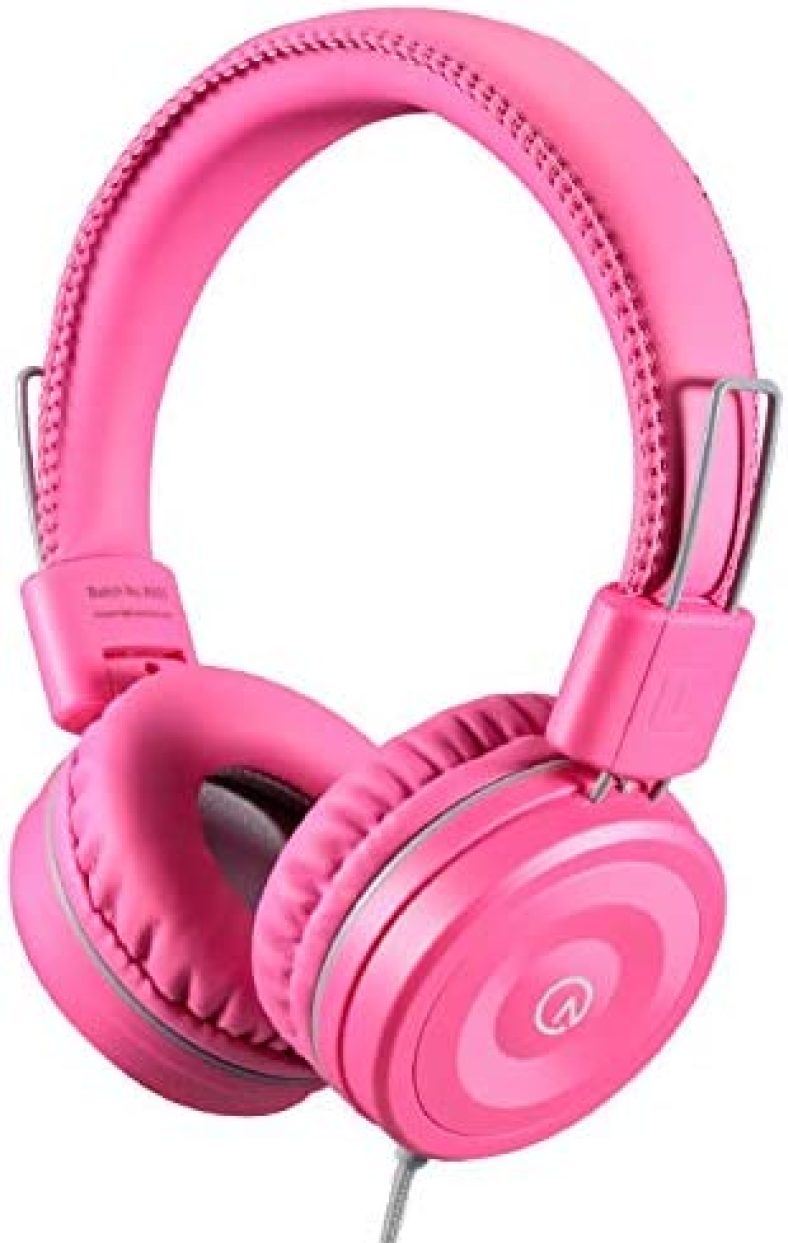 Kids Headphones-noot products K22 Foldable Stereo Tangle-Free 5ft Long Cord 3.5mm Jack Plugin Wired On-Ear Headset for iPad/AmazonKindle,Fire/Girls/Boys/School/Laptop/Travel/Plane/Tablet FlamingoPink