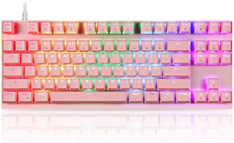 Motospeed Professional Gaming Mechanical Keyboard RGB Led Backlit Wired with Anti-Dust Proof Switches for Gaming Keyboard for Mac & PC (Pink, 87 Key Red Switches)