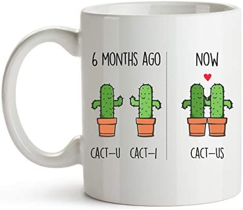 YouNique Designs 6 Month Anniversary Mug, 11 Ounces, Funny 6 Month Anniversary Coffee Mug for Boyfriend and Girlfriend, 6 Month Dating Anniversary Cup, Sixth Month Dating Anniversary (White)