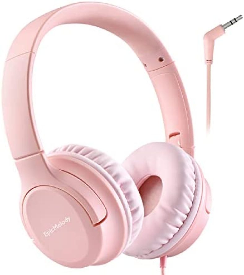 Kids Headphones Wired, Over-Ear Headphones for Kids Boys Teens Girls Adults, Volume Limiter 94dB & Adjustable Headband, Foldable Adjustable Headset for School Travel, 3.5mm Jack for iPad Tablet, Pink