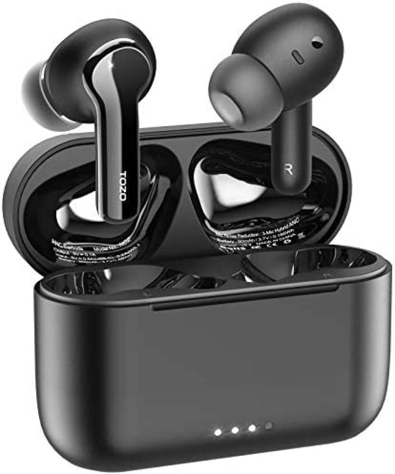 TOZO NC2 Hybrid Active Noise Cancelling Wireless Earbuds, in-Ear Detection Headphones, IPX6 Waterproof Bluetooth 5.2 Stereo Earphones, Immersive Sound Premium Deep Bass Headset, Black