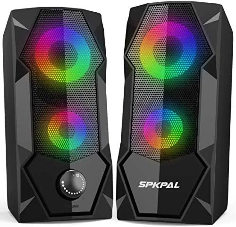 SPKPAL Computer Speakers RGB Gaming Speakers for PC 2.0 Wired USB Powered Stereo Volume Control Dual Channel Multimedia AUX 3.5mm for Laptop Desktop Monitors,10W