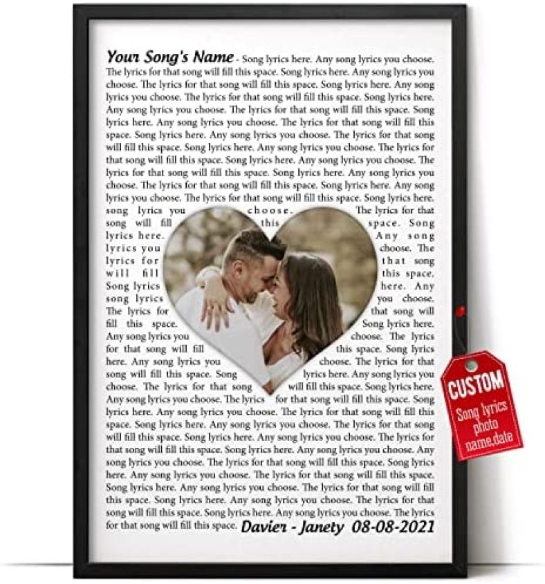 H-DEWALL Personalized Song Lyrics Poster Photo Couples Gifts For Boyfriend Customized Canvas Framed Photo Picture Gifts For Him Frame Cool Things For Your Room (Valentine Day Gifts For Men)