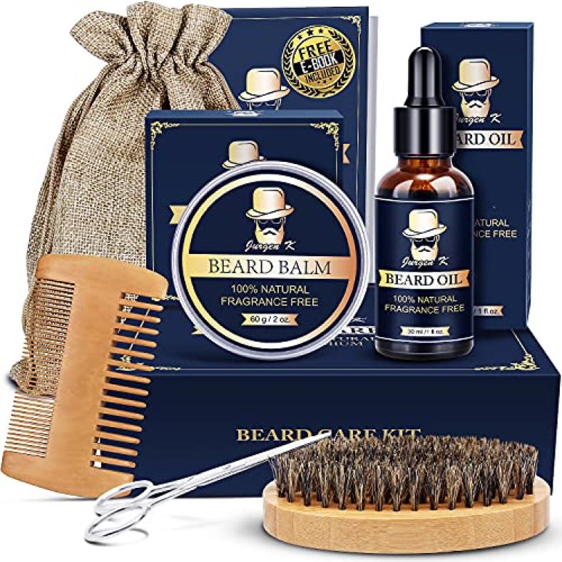 Birthday Gifts for Men – Beard Kit Gifts Set with Beard Oil, Beard Balm, Beard Brush & Comb, Mustache Scissors – Mens Gifts for Dad Grandpa Brother Husband Boyfriend Fiance, Anniversary & Graduation