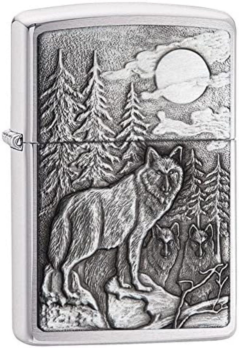 Zippo Lighter – Personalized Custom Message Engraved on Back Timberwolves Emblem Brushed Chrome (Brush 20855) #20855