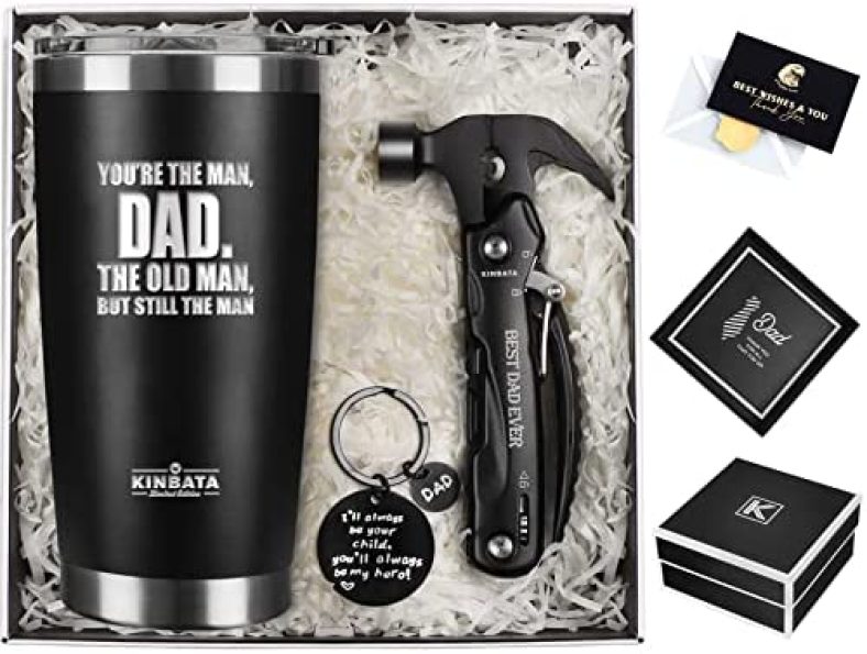 Birthday Gifts For Dad From Daughter, Son, Kids – Father Day Gifts Box Basket Who have Everything For Dad, Husband, Men Best Christmas Package Idea 20Oz Tumbler All in One Hammer Multitool Set