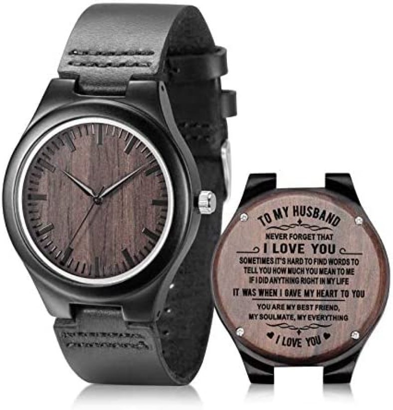 Engraved Wooden Watches for Men – Customized Wood Wrist Watches for Husband Boyfriend Dad Son