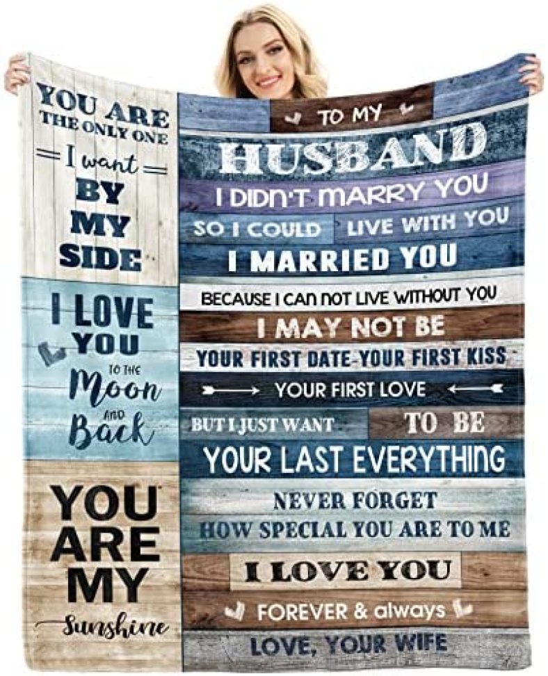 Gifts for Husband from Wife Anniversary Birthday Gifts for Husband to My Husband Blanket Christmas Valentines I Love You Gifts for Him Romantic Wedding Soft Flannel Throw for Bed Sofa Couch 80×60 Inch