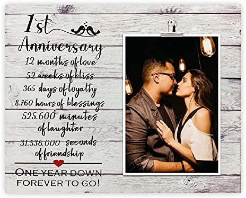 Moblade 1st Anniversary Picture Clip Frame, Gifts for Couple 1st Anniversary, Wife 1st Anniversary Present from Husband, Gifts for Him/Her Paper Anniversary, One Year Down Forever to Go